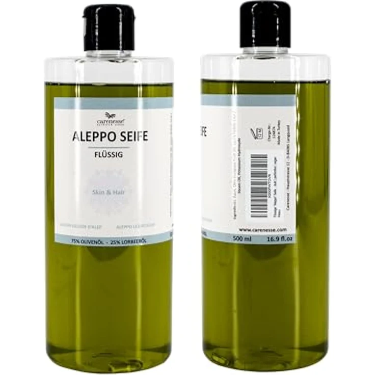 Carenesse Flüssig Seife "Aleppo", 75% Olivenöl + 25% Lorbeeröl, 500 ml, 100% natürlich und hautfreundlich – Bild 3