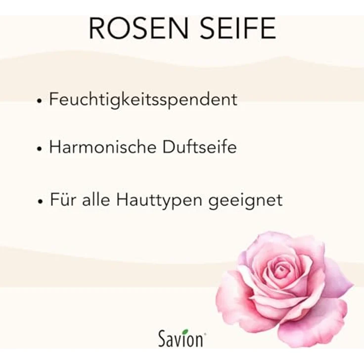 Savion Rose Körperseife mit Rosenöl, vegan, palmölfrei, 80g – Bild 3