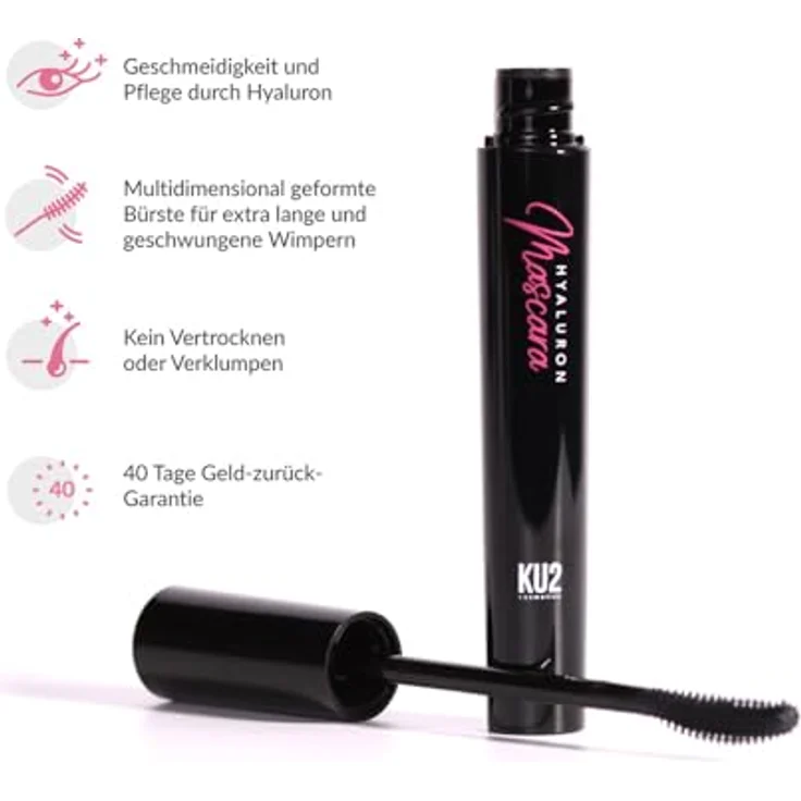 KU2 Cosmetics Mascara Long-Lasting Curl & Lift, Wimperntusche mit pflegendem Hyaluron, wasserfest Schwarz, 8,5 ml – Bild 3