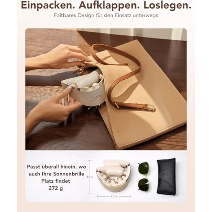 SKG G7 Pro Fold, Faltbares Nacken- und Schultermassagegerät mit Wärme, Kabellos und Tragbar, 11 Massageprogramme, Gold – Bild 4