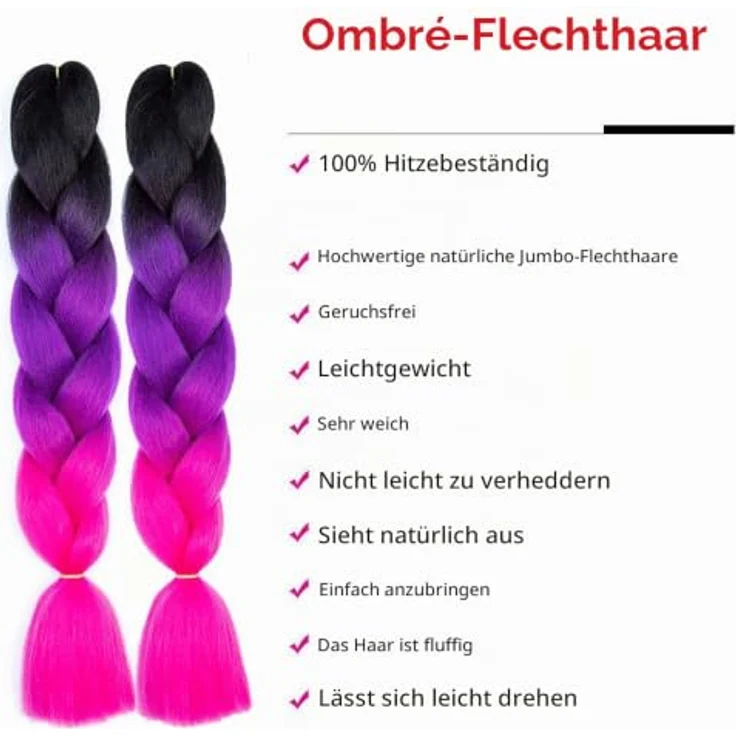Shangxiu Rosa Jumbo-Flechthaar, 24" Kunsthaar Extensions, 6 Stück, weich und langlebig für DIY Frisuren – Bild 2