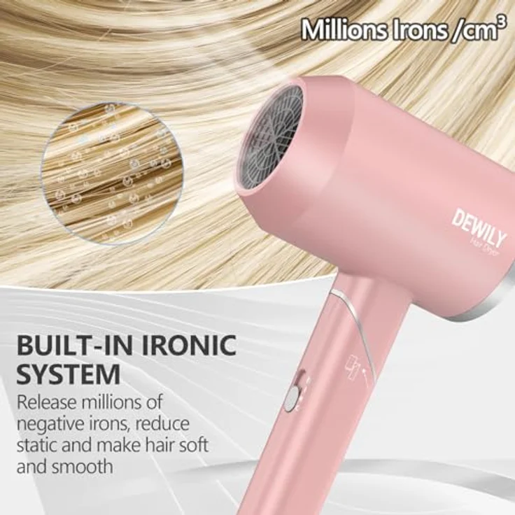 DEWILY Mini Föhn Ionen Klappbar, 1800W Reisehaartrockner mit 3 Heizstufen, leise und kompakt für gesunde, glänzende Haare – Bild 4