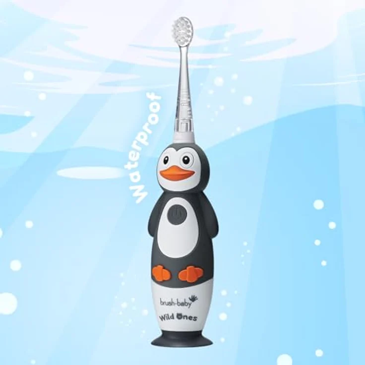Brush Baby WildOnes WildOne, elektrische Zahnbürste für Kinder mit Schalltechnologie und 2 Ersatzaufsätzen, Penguin Design – Bild 7