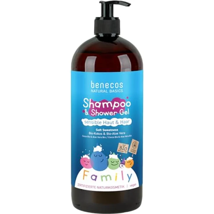 benecos Naturkosmetik 2in1 Shampoo & Shower Gel - Sensible Haut & Haar - Vegan - Bio-Kokos & Bio-Aloe Vera - 950 ml