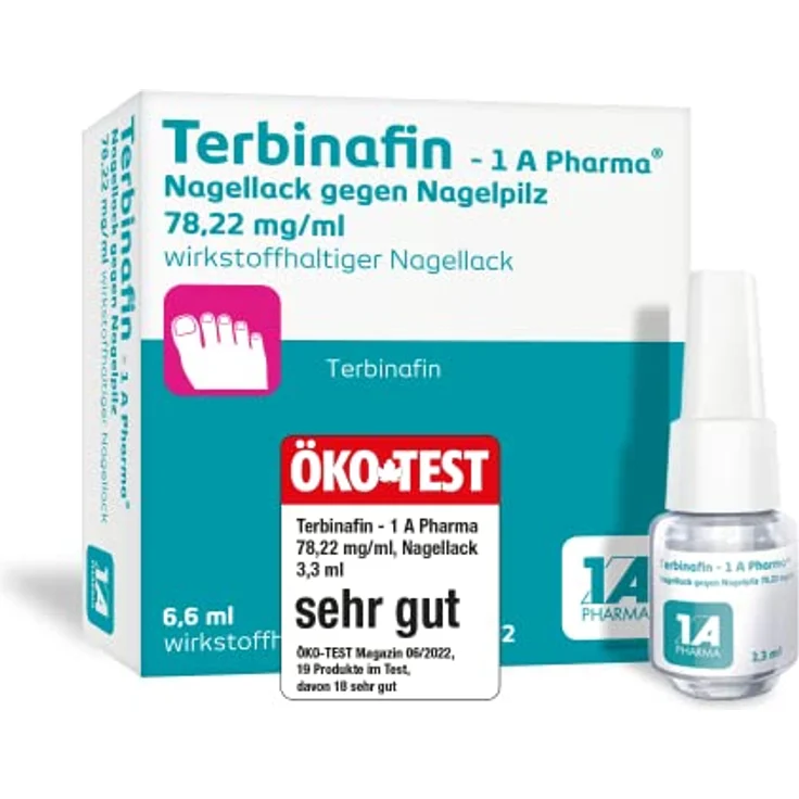 Terbinafin - 1 A Pharma®, Wirkstoffhaltiger Nagellack für leichte bis mittelschwere Formen von Nagelpilz mit Terbinafin 78,22 mg/ml (6,6 ml) – Bild 2