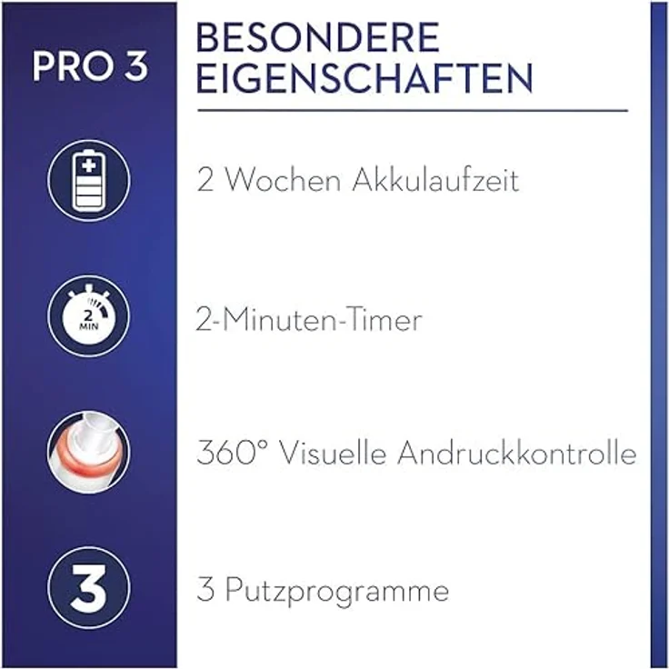 Oral-B Pro 3 3000 Sensitive Clean weiß visuelle Andruckkontrolle, 3 Reinigungsprogramme, Timer + Reiseetui – Bild 6