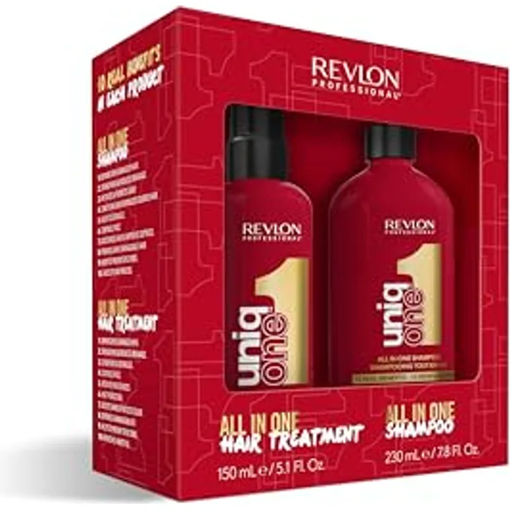 REVLON PROFESSIONAL UniqOne Pflege-Set, 2-in-1 Shampoo (230 ml) und Leave-In Haarkur (150 ml) mit Hitzeschutz, Anti Frizz, vegan