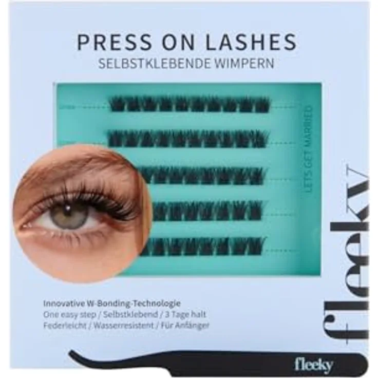 fleeky Press-On Lashes Glam, voluminöse Wimpern mit selbstklebender W-Bonding-Technologie, bis zu 3 Tage Halt
