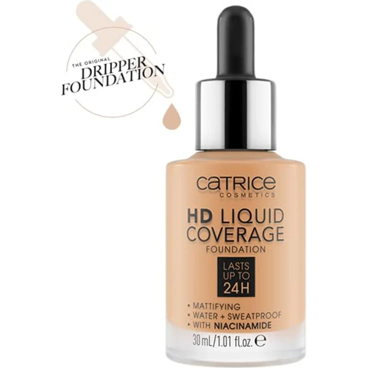 Catrice HD Liquid Coverage Foundation, Nr. 034, Nude, langanhaltend, mattierend, matt, für unreine Haut, vegan, ölfrei, wasserfest, ohne Alkohol, 1er Pack (30ml) – Bild 2