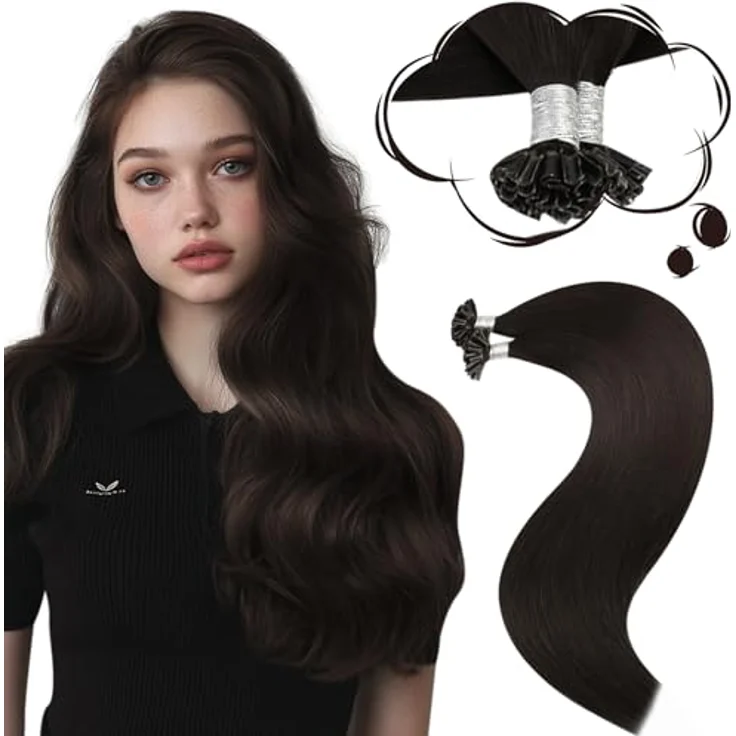 Moresoo U Tip Echthaar Extensions, 50g Braun, Keratin Remy Bondings, 45cm Länge – Bild 1