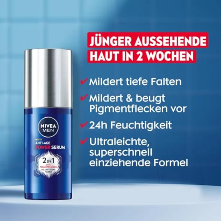 Nivea Men Anti-Age 2in1 Power Serum, Gesichtspflege für Männer mit Hyaluron und LUMINOUS630® gegen Alters- und Pigmentflecken (30 ml) – Bild 3