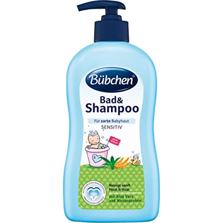 Bübchen Bad und Shampoo sensitiv, Baby Shampoo und -duschgel mit Aloe Vera und Weizenprotein, 4 x 400 ml, pflegt feine Haare und zarte Babyhaut – Bild 2