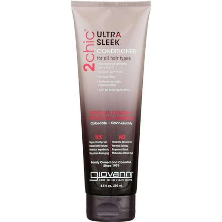 Giovanni 2chic Ultra-Sleek Conditioner, 250ml, mit Keratin und Arganöl für Glätte und Glanz – Bild 1
