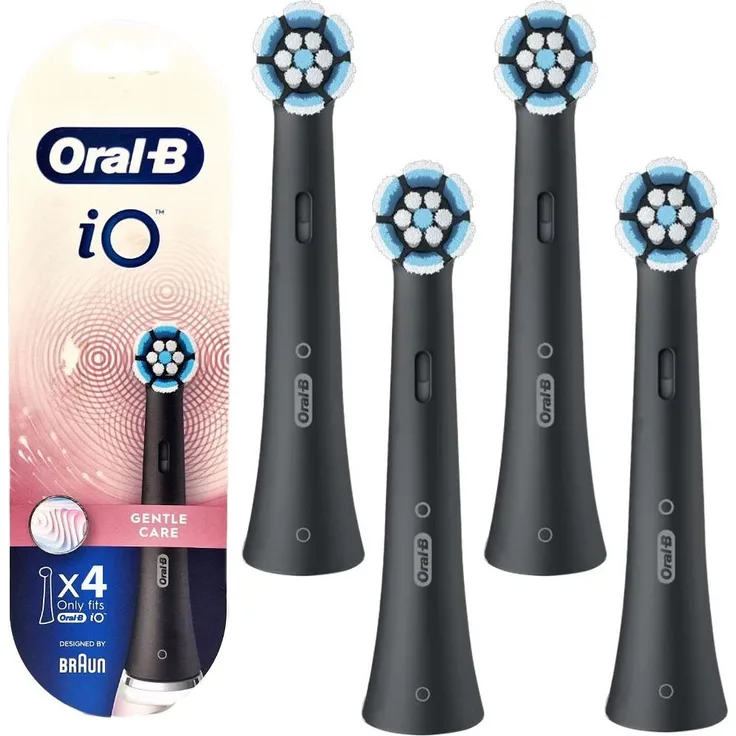 Braun Oral-B iO Gentle Care Bürstenköpfe, 4 Stück, sanfte schwarze Spitzen für schonende Zahnpflege