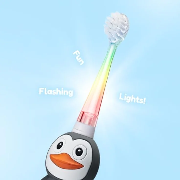 Brush Baby WildOnes WildOne, elektrische Zahnbürste für Kinder mit Schalltechnologie und 2 Ersatzaufsätzen, Penguin Design – Bild 6