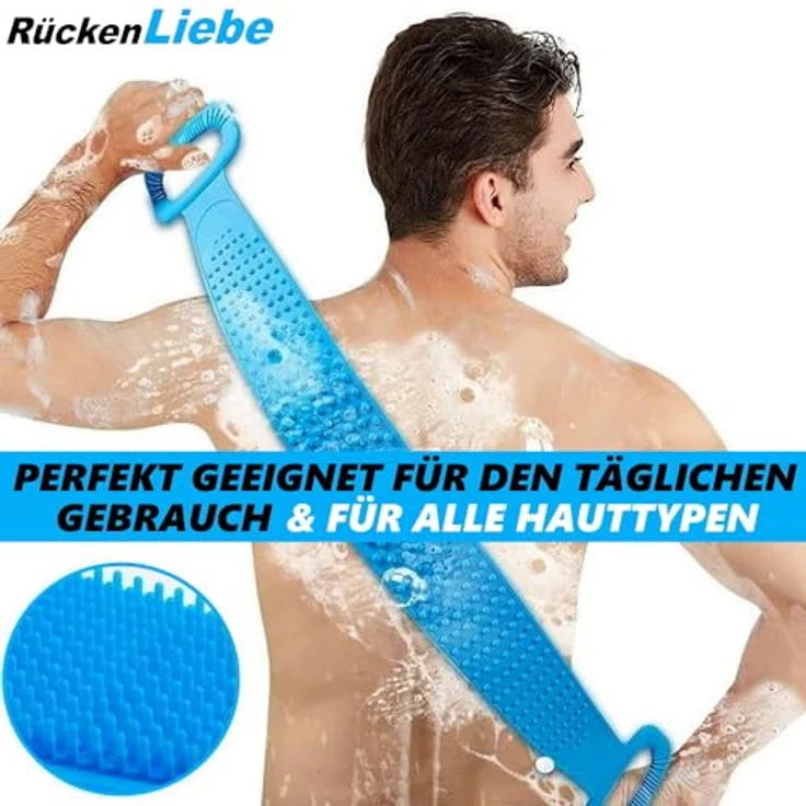 MAVURA RückenLiebe Rückenbürste, Silikon Massage- und Reinigungsbürste für alle Hauttypen, extra weiche Borsten, 2-in-1 Duschbürste mit langem Griff – Bild 4