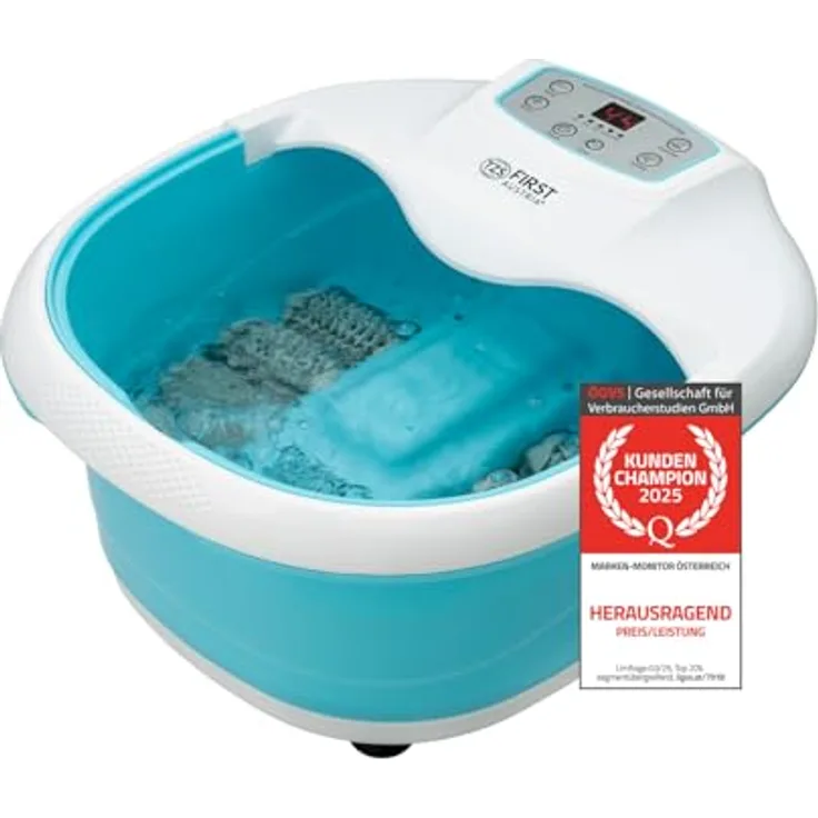 TZS FIRST AUSTRIA Fußbad Profi Fußsprudelbad, 450W mit Infrarot, Heizfunktion, 6 Massagerollen, Vibrations- und Luftblasenmassage, für Schuhgröße bis 47