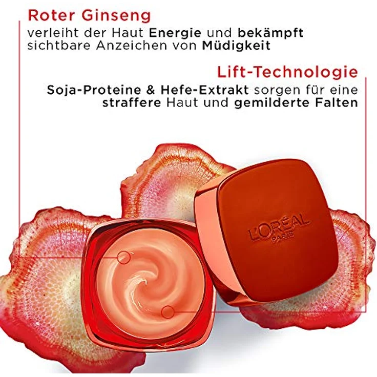 L'Oréal Paris Revitalift Anti Age Belebende Créme Rouge Tagespflege, 50 ml: bekämpft Müdigkeit, strafft Haut & mildert Falten (Roter Ginseng & Hefe-Extrakt) – Bild 3