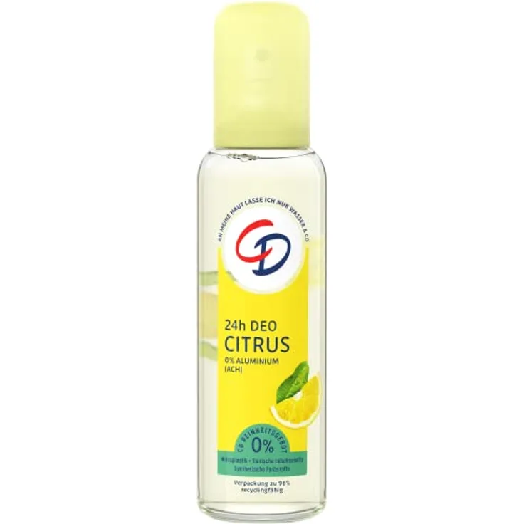CD BIO Deo Zerstäuber 'Citrus', 75 ml, Pumpzerstäuber ohne Aluminiumsalze, langanhaltender Schutz für 24 h, veganes Hautpflegeprodukt, für empfindliche Haut geeignet