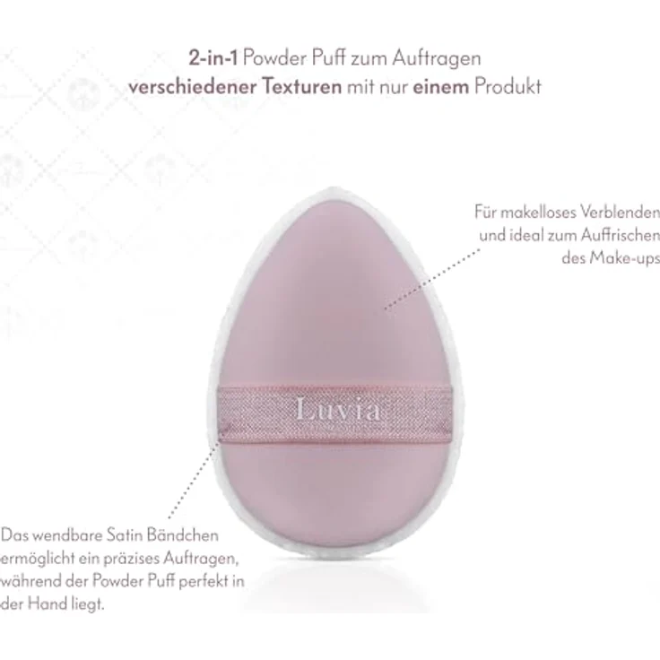 Luvia Cosmetics Powder Puff Set Candy - 2 doppelseitige Puderquasten in Weiß & Rosa, ideal für flüssige & Pudertexturen, mit Silikoneinsatz & wendbarem Gummiband – Bild 4