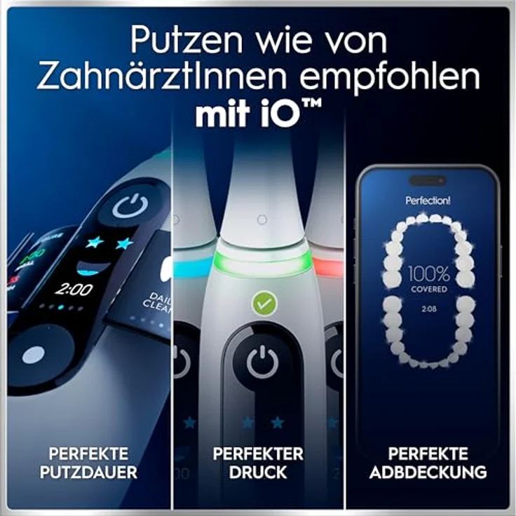 Braun Oral-B iO Series 6 Plus Edition, elektrische Zahnbürste mit 5 Reinigungsmodi, graue Ausführung, inklusive 3 Aufsteckbürsten und Reiseetui – Bild 9