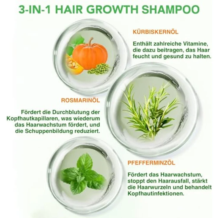 P-Beauty 3-in-1 Haarwachstum Shampoo mit Rosmarin, Minze & Kürbiskernöl, 300ml, Biotin angereichert, für geschädigtes Haar, intensive Feuchtigkeit & Schutz vor Haarbruch – Bild 2