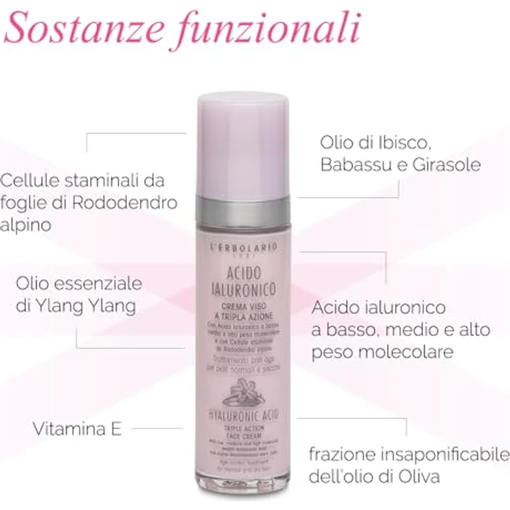 L'Erbolario Hyaluronsäure Gesichtscreme, Dreifachwirkung, Anti-Aging, 50 ml – Bild 3