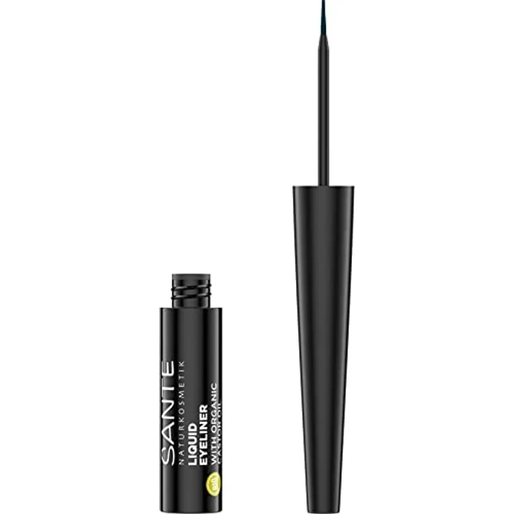 SANTE Naturkosmetik Liquid Eyeliner 03 Marine, mit wertvollem Bio-Rizinusöl, veganer Kajal mit präziser Spitze, langanhaltende Formel für einen ausdrucksstarken Blick, dunkelblau, 3,5ml