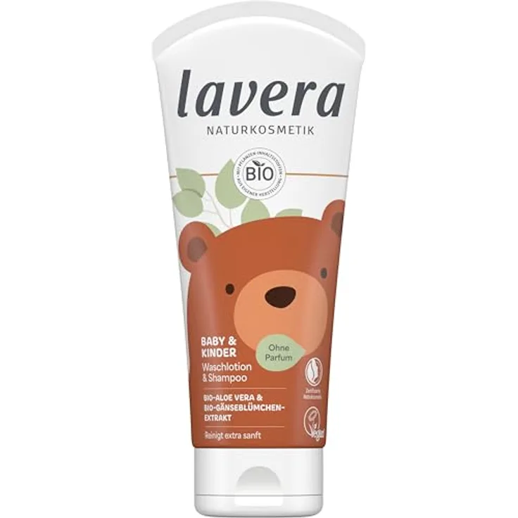 Lavera Baby & Kinder Waschlotion & Shampoo DT, 2-in-1 Reinigung für empfindliche Haut und Haar, 200 ml, vegan und NaTrue-zertifiziert