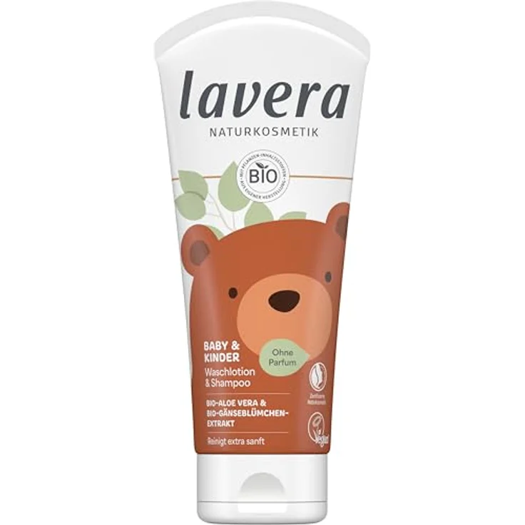 Lavera Baby & Kinder Waschlotion & Shampoo DT, 2-in-1 Reinigung für empfindliche Haut und Haar, 200 ml, vegan und NaTrue-zertifiziert – Bild 1