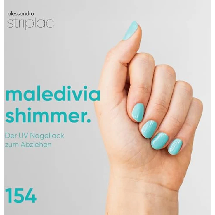 alessandro Striplac UV-Nagellack Maledivia Shimmer, kratzfest & deckend bis zu 15 Tage, leichtes Auftragen, schonende Abziehtechnologie, vegan, blau, 6,5ml – Bild 2