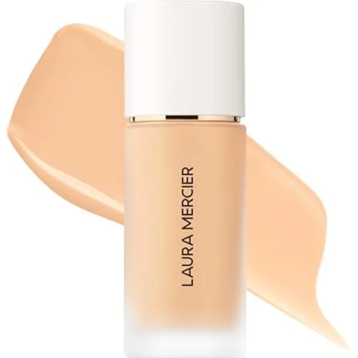 Laura Mercier REAL FLAWLESS FOUNDATION, wasserfeste Foundation mit aufbaubarer Deckkraft, 29 ml, 1W1 Cshmre