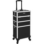 SONGMICS Kosmetikkoffer, Trolley, 3-in-1 Schminkkoffer, groß, abschließbar, 360° drehbare Rollen, für Reisen, schwarz JHZ01B
