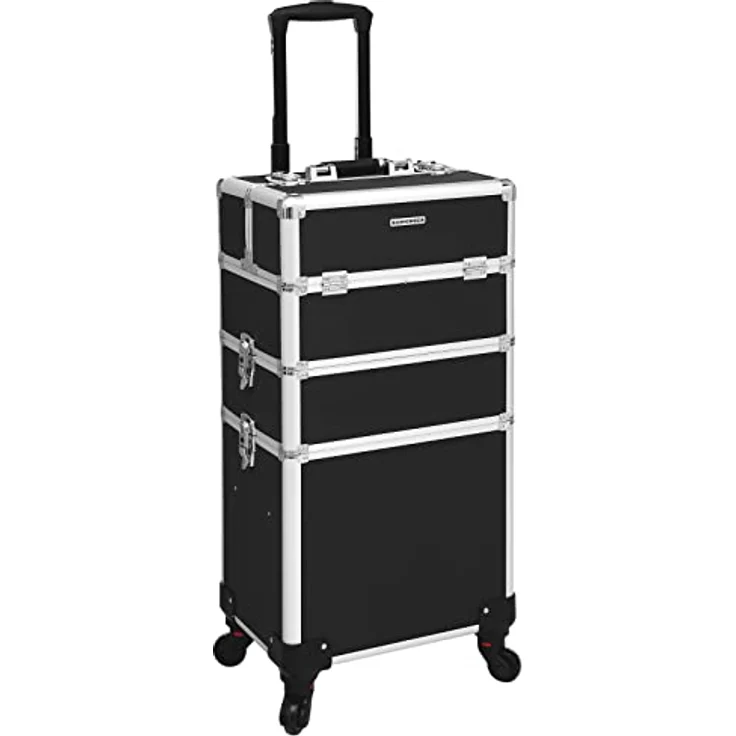 SONGMICS Kosmetikkoffer, Trolley, 3-in-1 Schminkkoffer, groß, abschließbar, 360° drehbare Rollen, für Reisen, schwarz JHZ01B – Bild 1