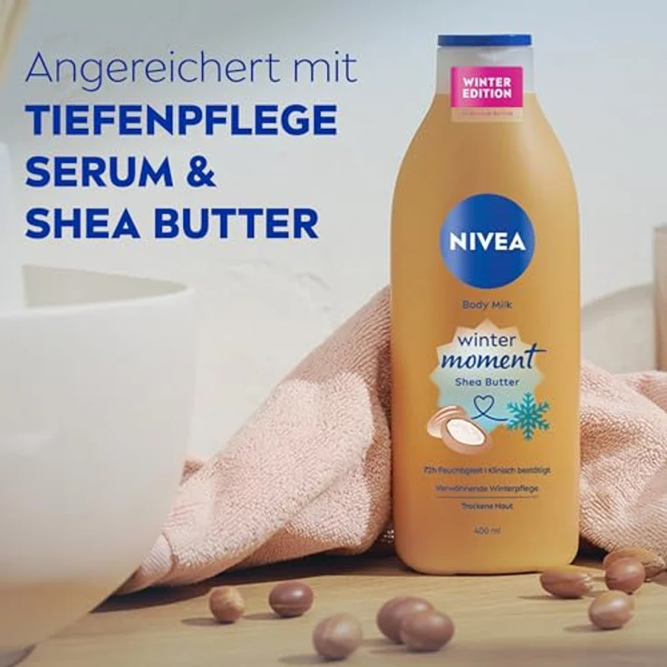 NIVEA Body Milk Winter Moment, Body Lotion mit Tiefenpflege Serum für 72h Feuchtigkeit, Sheabutter und einzigartigem Winterduft, 400 ml – Bild 5