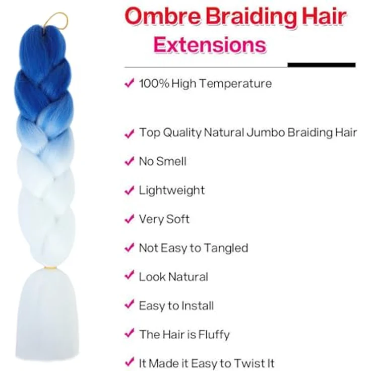 Shangxiu Jumbo Braids Extensions Weiß, 24" Kunsthaar zum Einflechten, hitzebeständig, 3 Stück, 300g – Bild 3