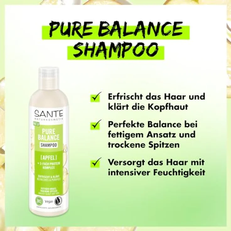 SANTE Naturkosmetik Pure Balance Shampoo Bio-Apfel + 3-Fach Protein Komplex, veganes Haarshampoo für gereinigtes und erfrischtes Haar, spendet trockenem Haar intensive Feuchtigkeit, 250 ml – Bild 4