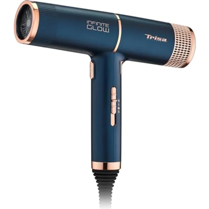 Trisa Haartrockner Infinite Glow, extra leichter Föhn mit 3 Heiz- & 2 Lüftungsstufen, Diffusor, Ondulierdüsen, Kaltlufttaste, langem Kabel und abnehmbarem Gitter – Bild 1