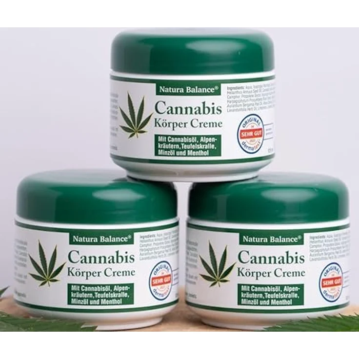 Natura Balance Körpercreme, Cannabis Körper Creme mit Alpenkräutern, 3 Dosen à 125ml, dermatologisch getestet, kühlend durch Menthol und Minzöl – Bild 4
