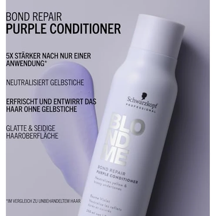 Schwarzkopf Professional BLONDME Bond Repair Purple Conditioner 250 ml, Neutralisiert Gelbtöne, Tiefenwirksam Pflegend Und Entwirrend, Für Blondes Haar – Bild 3