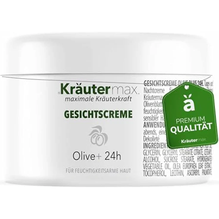 Kräutermax Oliven Gesichtscreme mit Olivenöl und Olivenblattextrakt, feuchtigkeitsspendende Pflege für trockene und sensible Haut, 100 ml – Bild 1