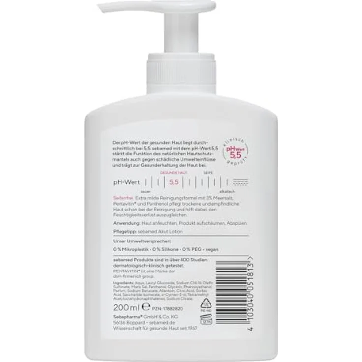 Sebamed seifenfreie Waschemulsion Meersalz, milde Reinigung für trockene und empfindliche Haut, 200 ml Spender – Bild 2