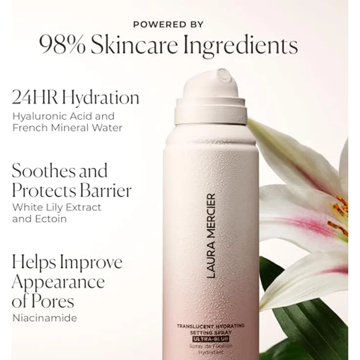 LAURA MERCIER Translucent Hydrating Setting Spray, Ultra-Blur Fixing Spray mit 98,5 % hautpflegenden Inhaltsstoffen, transparent – Bild 3