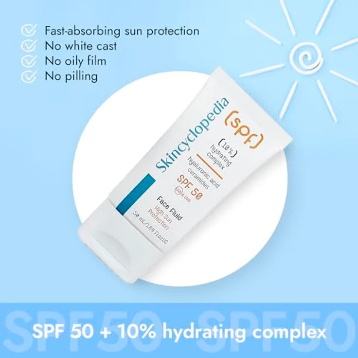 Skincyclopedia LSF 50 Sonnencreme, Hyaluron Sonnenfluid mit Ceramiden und Centella Asiatica, Sun Protection Face Fluid SPF 50, UVA und UVB, Sonnenschutz mit hohem Breitspektrumschutz, 50ml – Bild 2