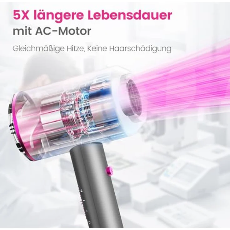 CASAMAA Ionen Föhn AC-Motor Haartrockner, Profi Fön mit 3 Temperaturstufen, 2 Gebläsestufen, Kaltlufttaste, 3 Stylingdüsen & Diffusor, energieeffizientes Design – Bild 2