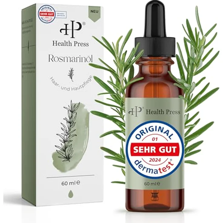 Health Press® Rosmarinöl 60ml – Haaröl bei Haarausfall – Rosemary Oil for Hair – Dermatologisch getestet - Natürliche Pflege – Bild 1