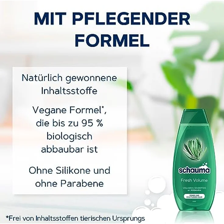 Schauma Volumen-Shampoo Fresh Volume (400 ml), Haarshampoo erfrischt und kräftigt den Haaransatz, Shampoo für feines und kraftloses Haar, mit Rosmarin – Bild 4