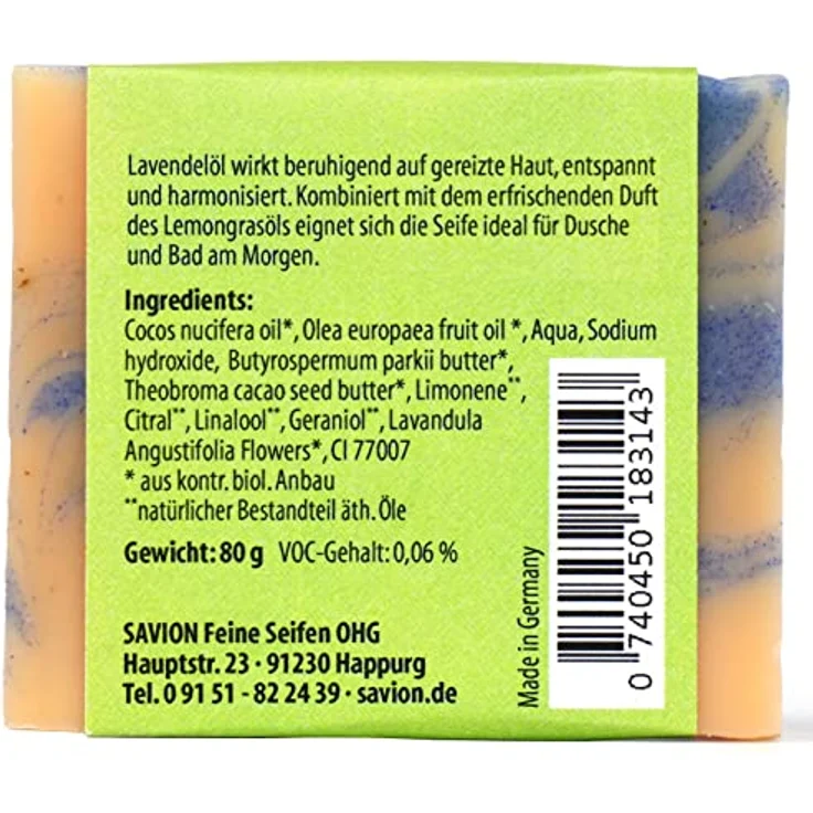 Savion Lavendel-Lemongras Körperseife, Vegan, Palmölfrei, Tierversuchsfrei, 80g – Bild 5