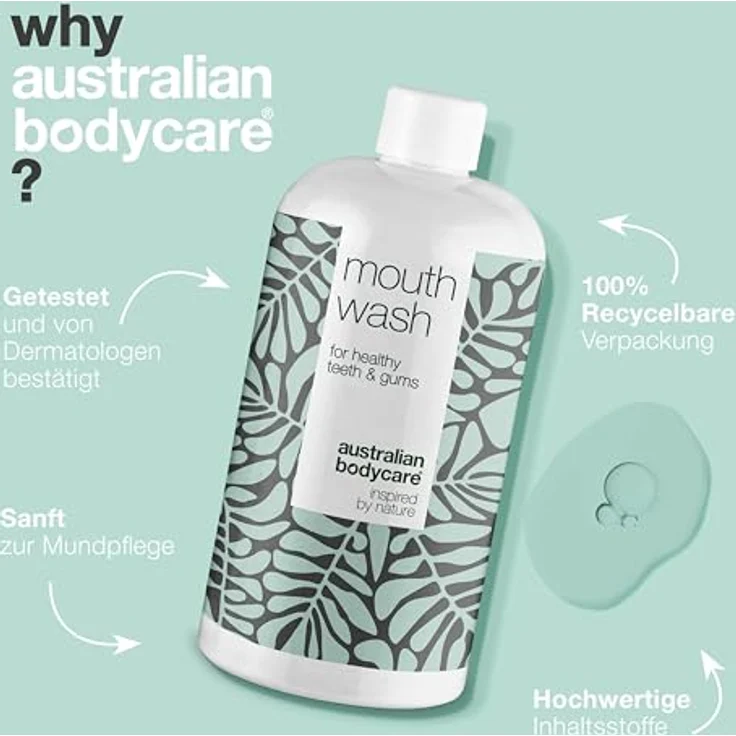 Mundspülung mit antibakteriellem Teebaumöl - 500ml | Pflegt und lindert gereiztes und blutendes Zahnfleisch | für eine gesunde Mundhygiene ohne schlechten Atem | 100% vegan und dermatologisch getestet – Bild 4