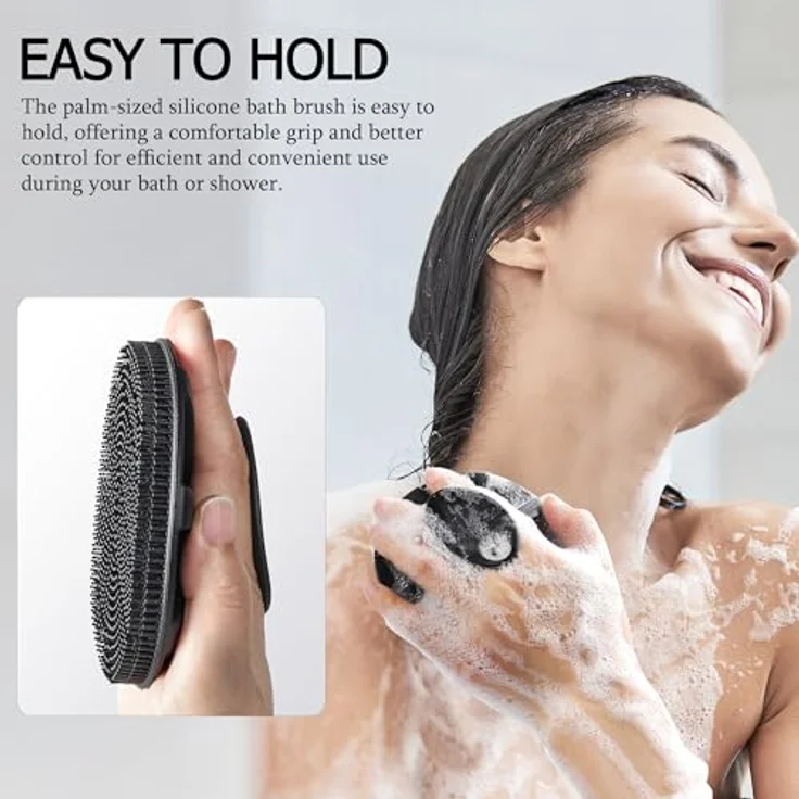 INNERNEED Silikon-Körperschrubber, Duschbürste mit sanftem Peeling, lebensmittelecht, ergonomischer Griff, Schwarz – Bild 3